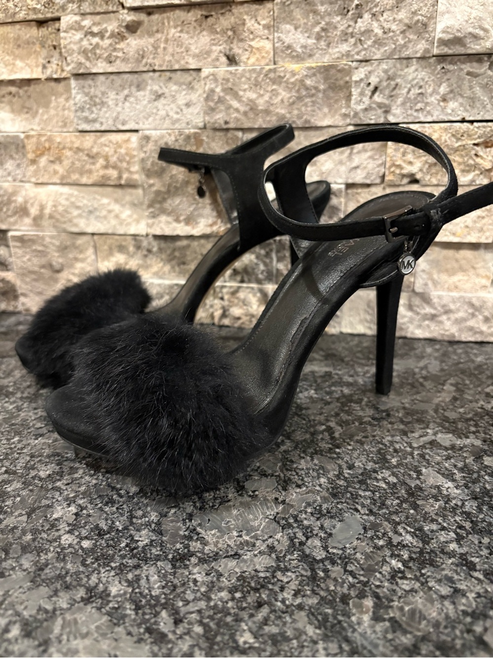 Michael Kors Faye Suede Heeled Sandals with Fur Size 7